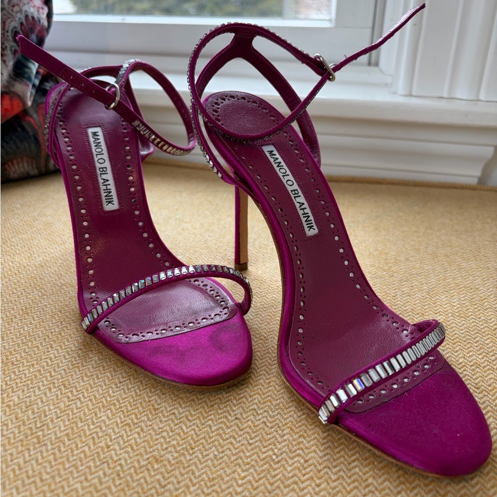 Manolo Blahnik Magenta Strappy Heels